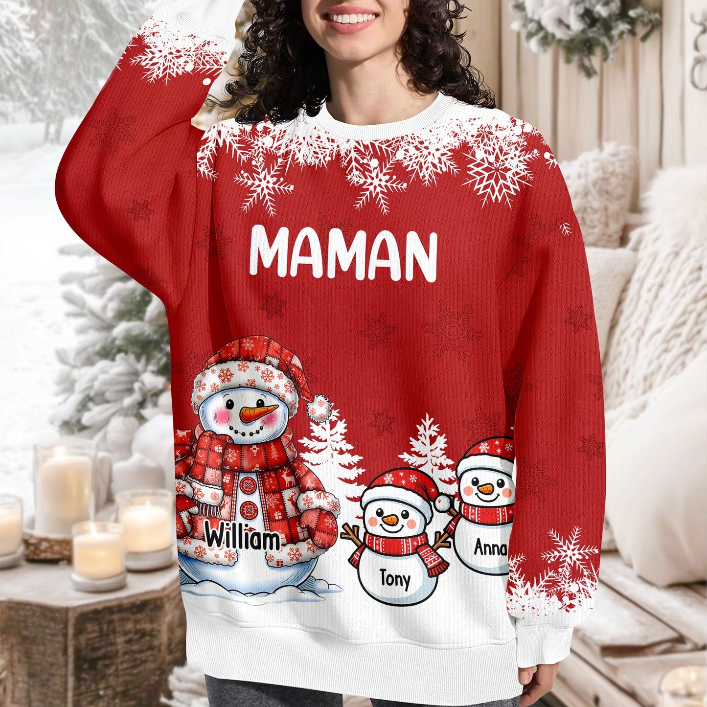 Pull de Noël Moche Personnalisé – Motif Bonhomme De Neige, Drôle Et Original