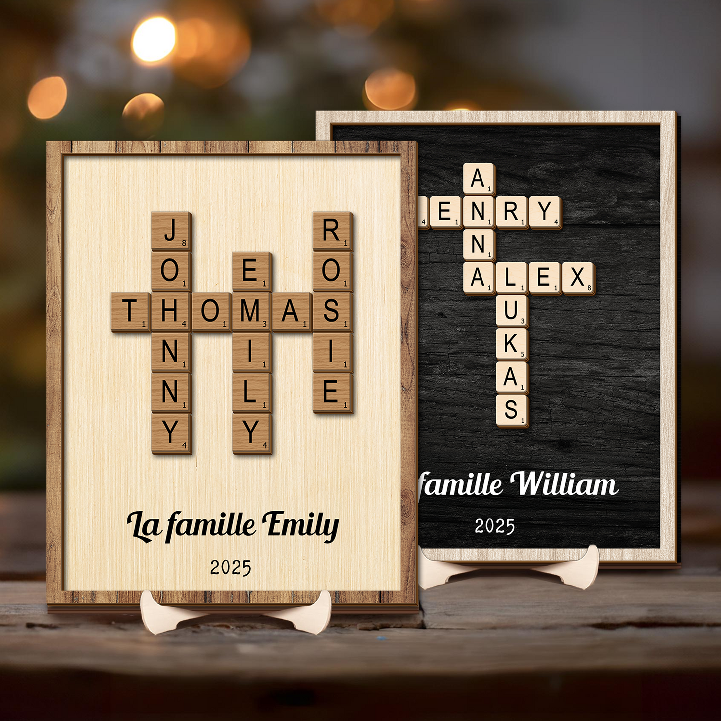 Nom De Famille Personnalisé - Panneau en bois de mots croisés Scrabble - Cadeau personnalisé pour la famille