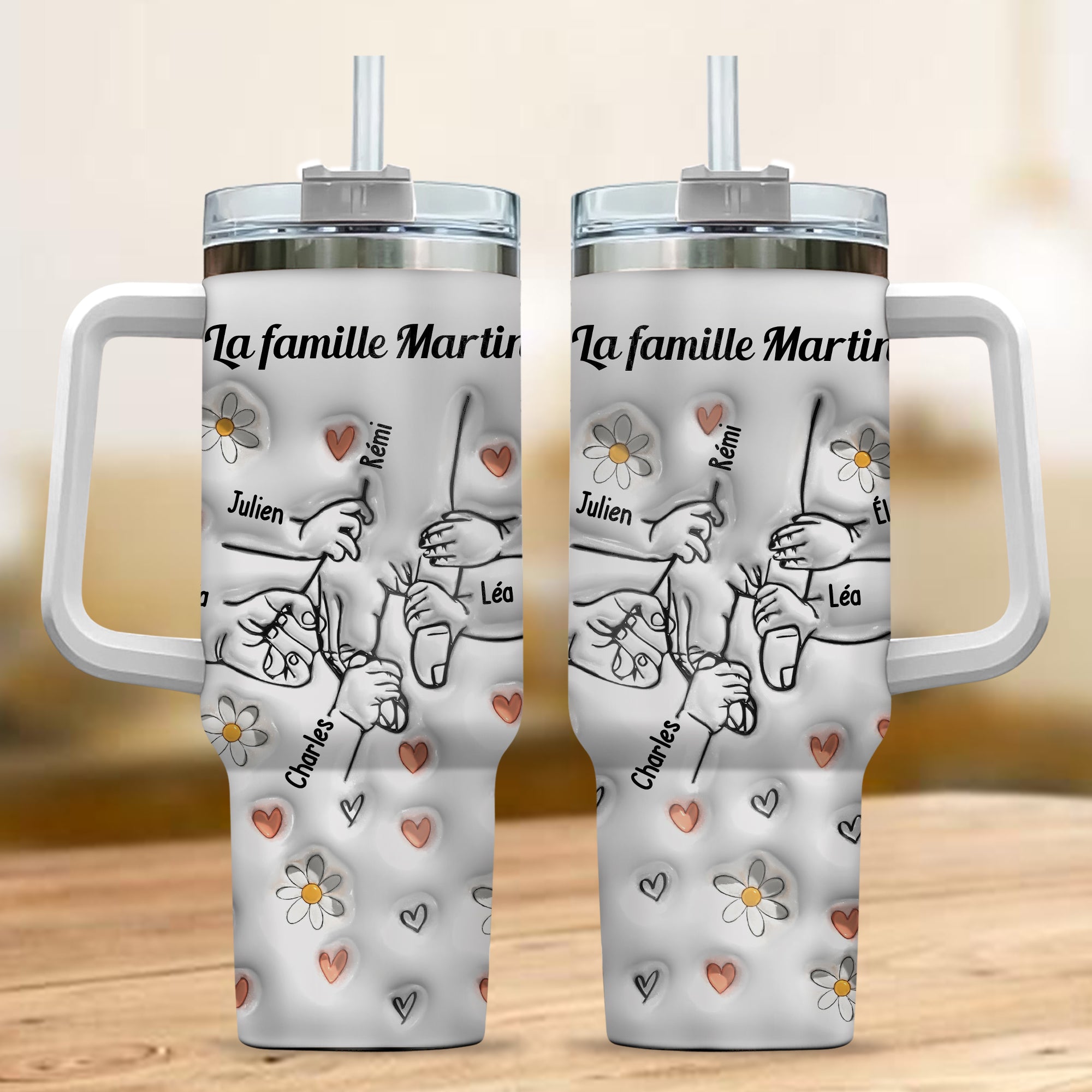 Mug Thermos 3D Empreintes Avec Nom de Famille 40oz - Mug Thermos Personnalisé