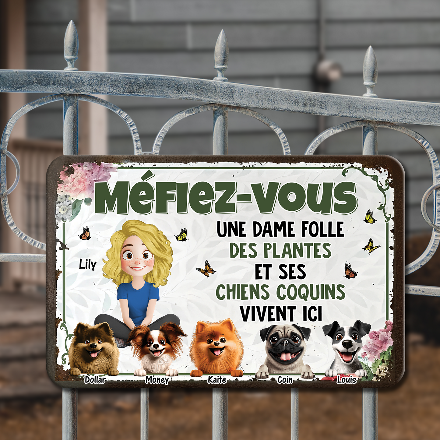 Méfiez-vous Une Dame Folle Des Plantes - Plaque En Métal Personnalisée