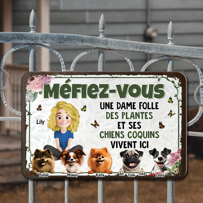 Méfiez-vous Une Dame Folle Des Plantes - Plaque En Métal Personnalisée
