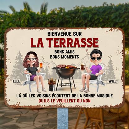 Bienvenue Sur La Terrasse – Plaque En Métal Personnalisée