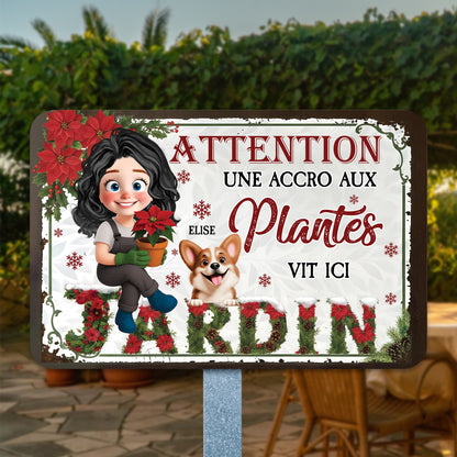 Jardin Une Accro Aux Plantes Vit Ici Noël – Plaque En Métal Personnalisée