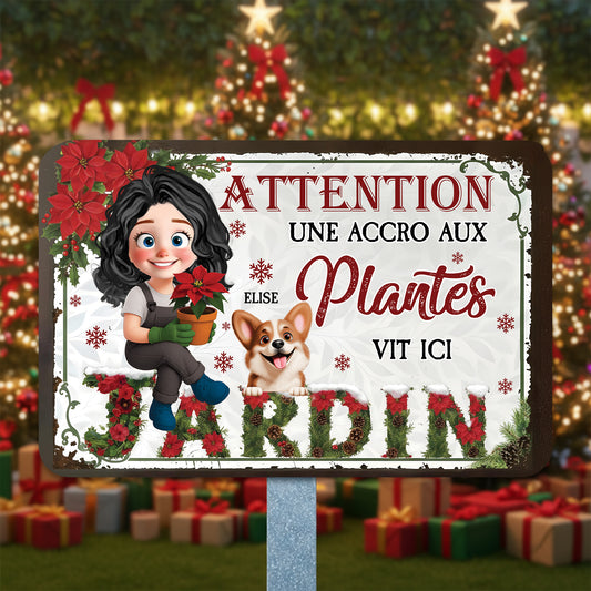Jardin Une Accro Aux Plantes Vit Ici Noël – Plaque En Métal Personnalisée