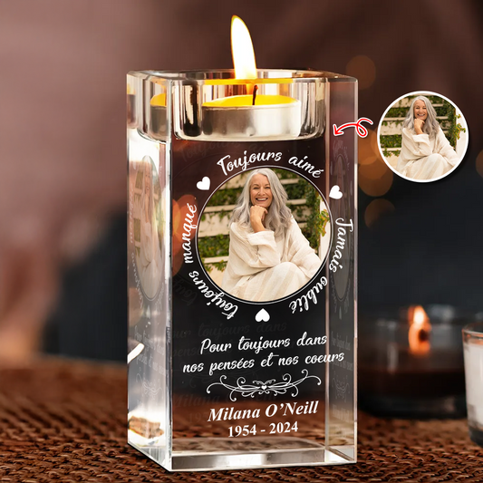 Photophore Souvenir Personnalisé En Cristal Avec Photo – Toujours Dans Mes Pensées