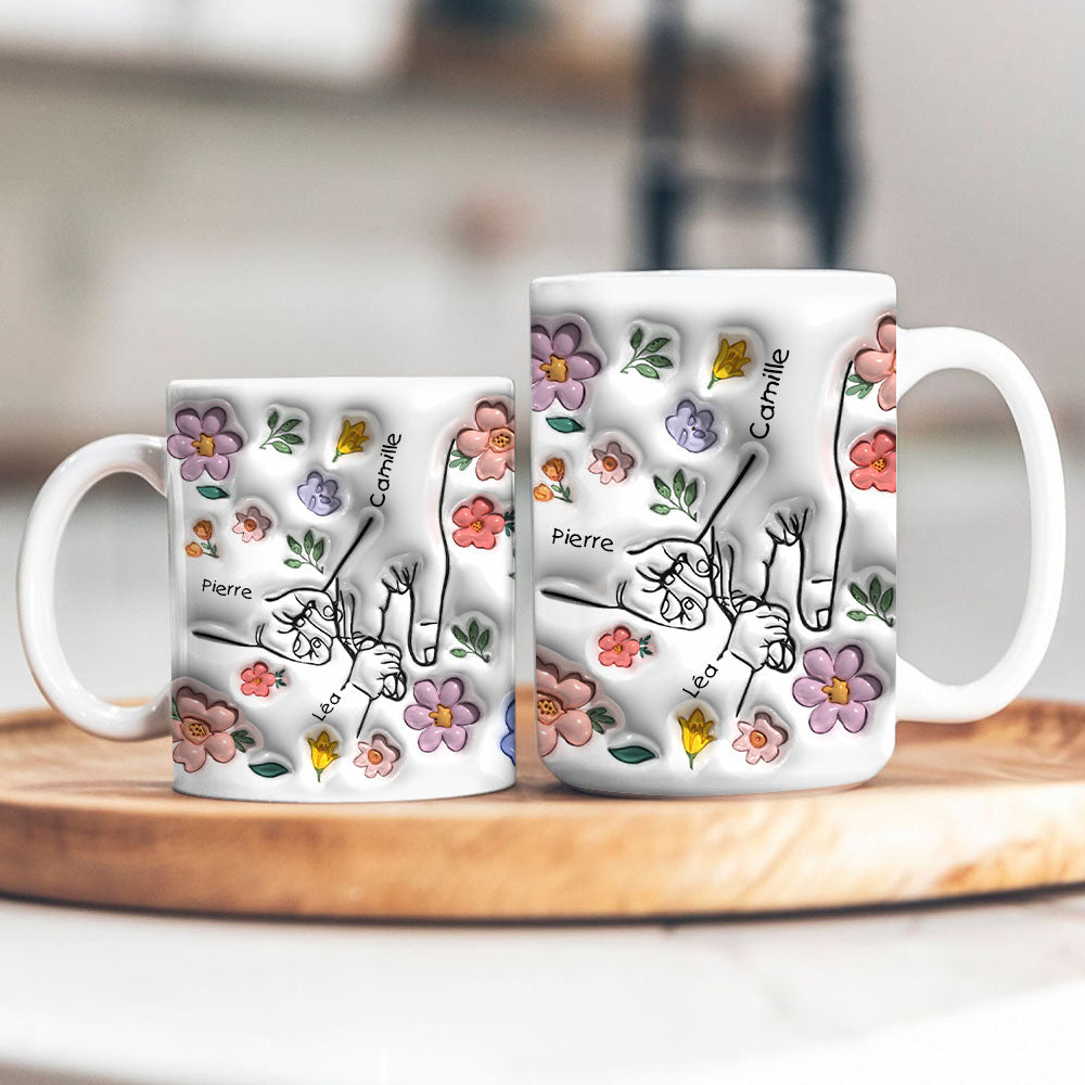 Tenir Les Mains Fleurs Mug - Mug Personnalisé 3D Gonflé Effet