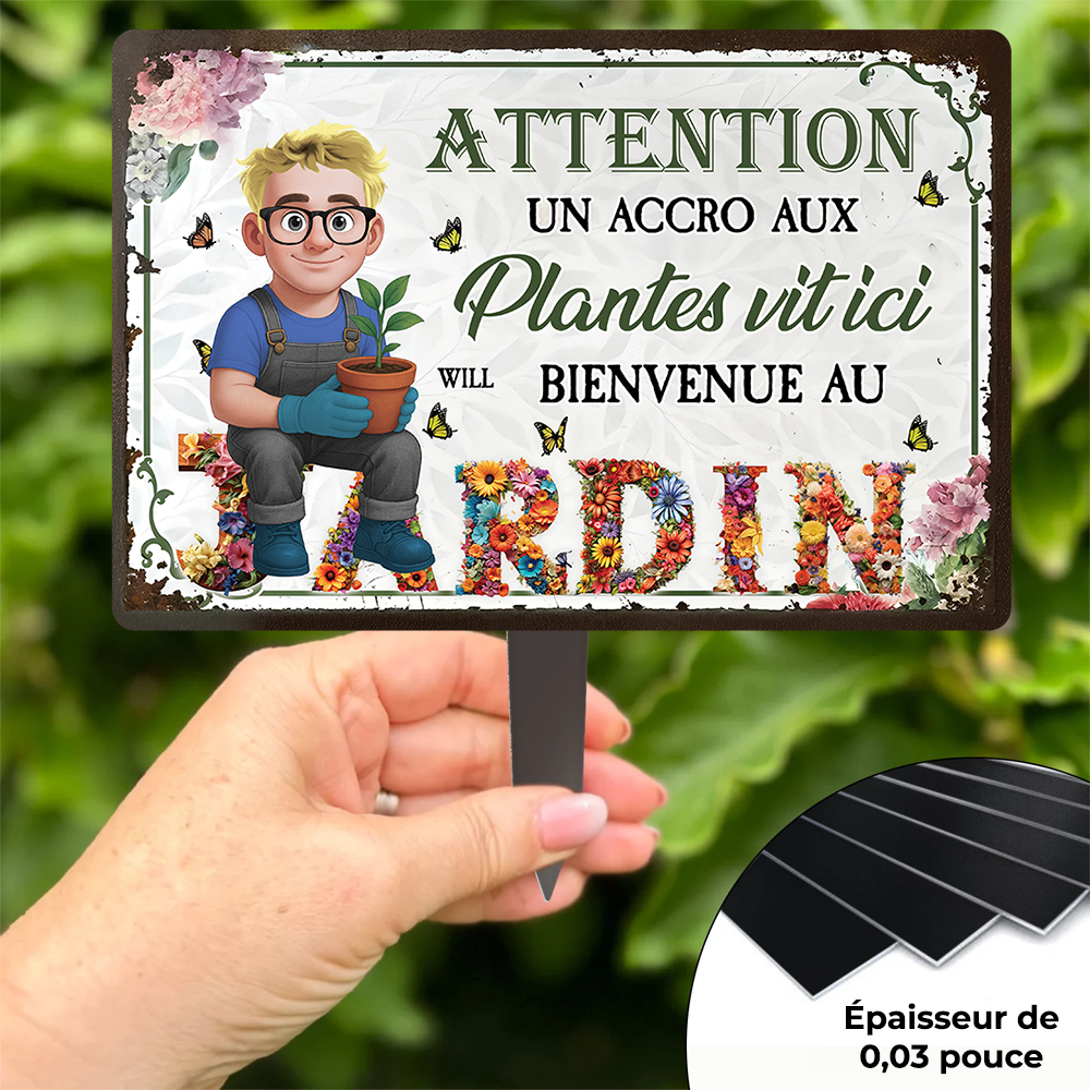Un Accro Aux Plantes Vit Ici Bienvenue Au Jardin –  Piquet De Jardin En Métal