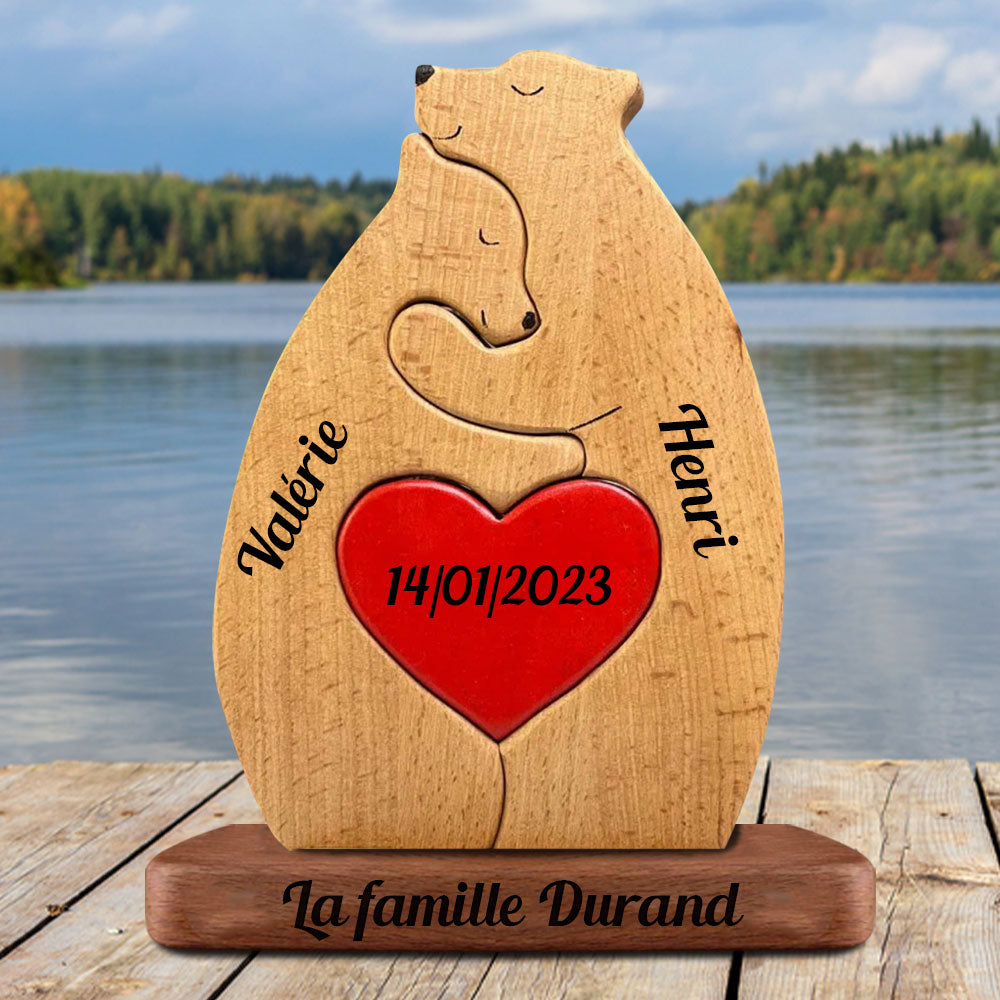 Puzzle D'durs En Bois Personnalisés Pour Couples - Puzzle De Famille de 2 Ours En Bois - Sculptures Sur Bois Personnalisées