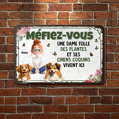 Méfiez-vous Une Dame Folle Des Plantes - Plaque En Métal Personnalisée