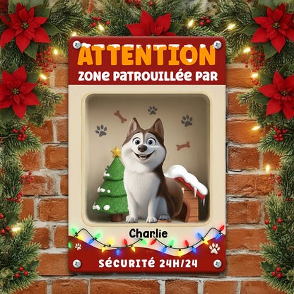 Attention Zone Sécurité 24H/24 Noël 2025 - Plaque En Métal Personnalisée