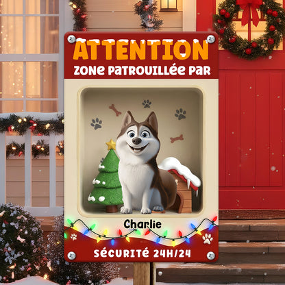 Attention Zone Sécurité 24H/24 Noël 2025 - Plaque En Métal Personnalisée