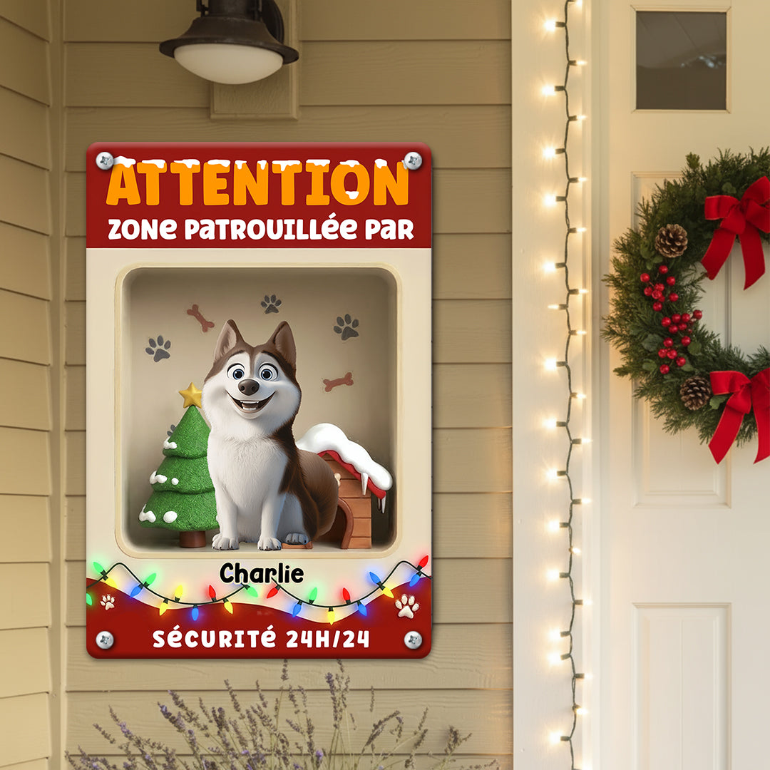 Attention Zone Sécurité 24H/24 Noël 2025 - Plaque En Métal Personnalisée