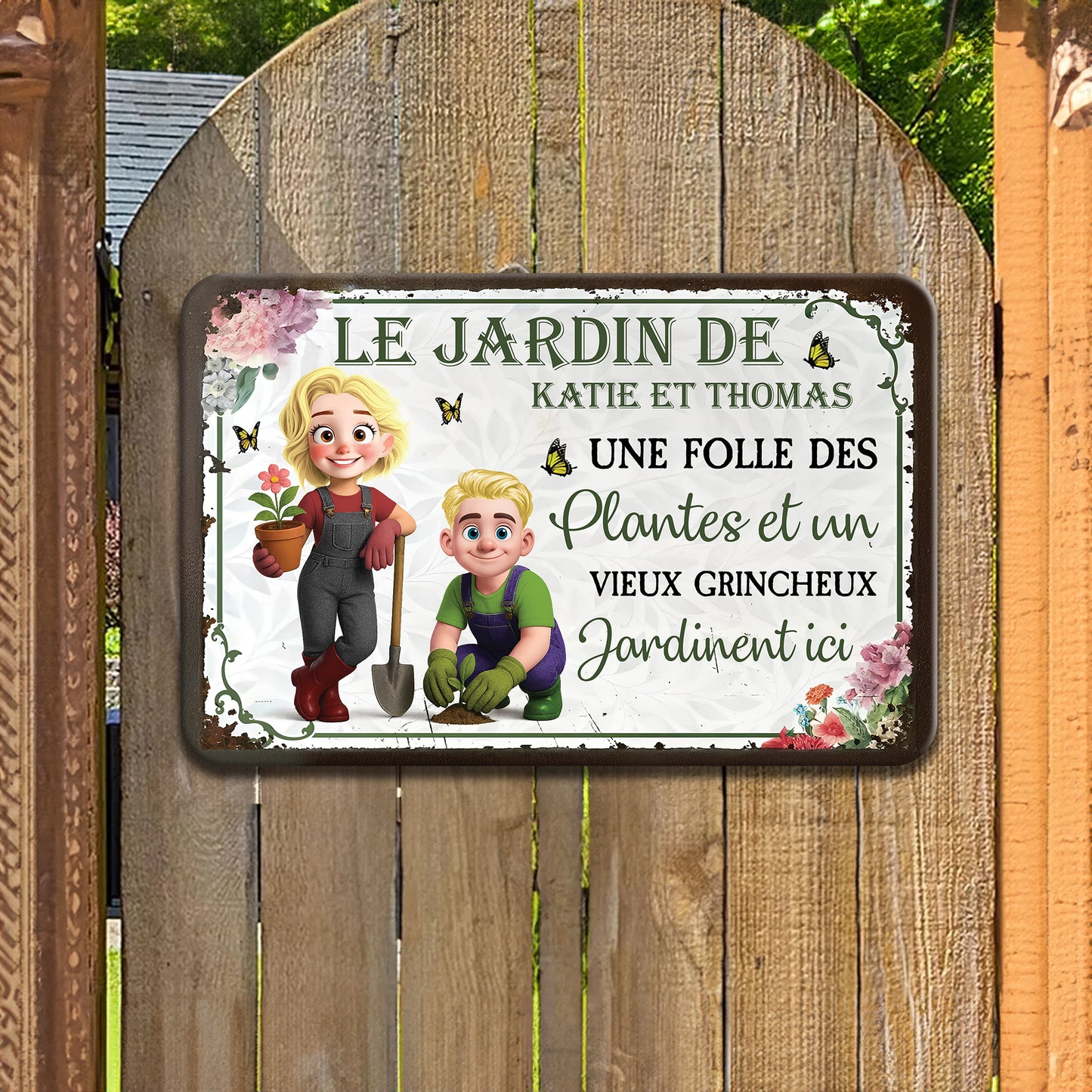 Une Folle Des Plantes et Un Vieux Grincheux – Plaque En Métal Personnalisée