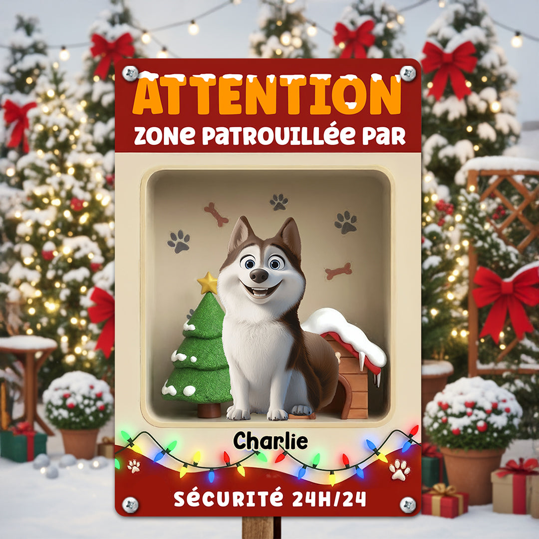 Attention Zone Sécurité 24H/24 Noël 2025 - Plaque En Métal Personnalisée