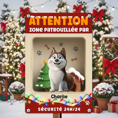 Attention Zone Sécurité 24H/24 Noël 2025 - Plaque En Métal Personnalisée