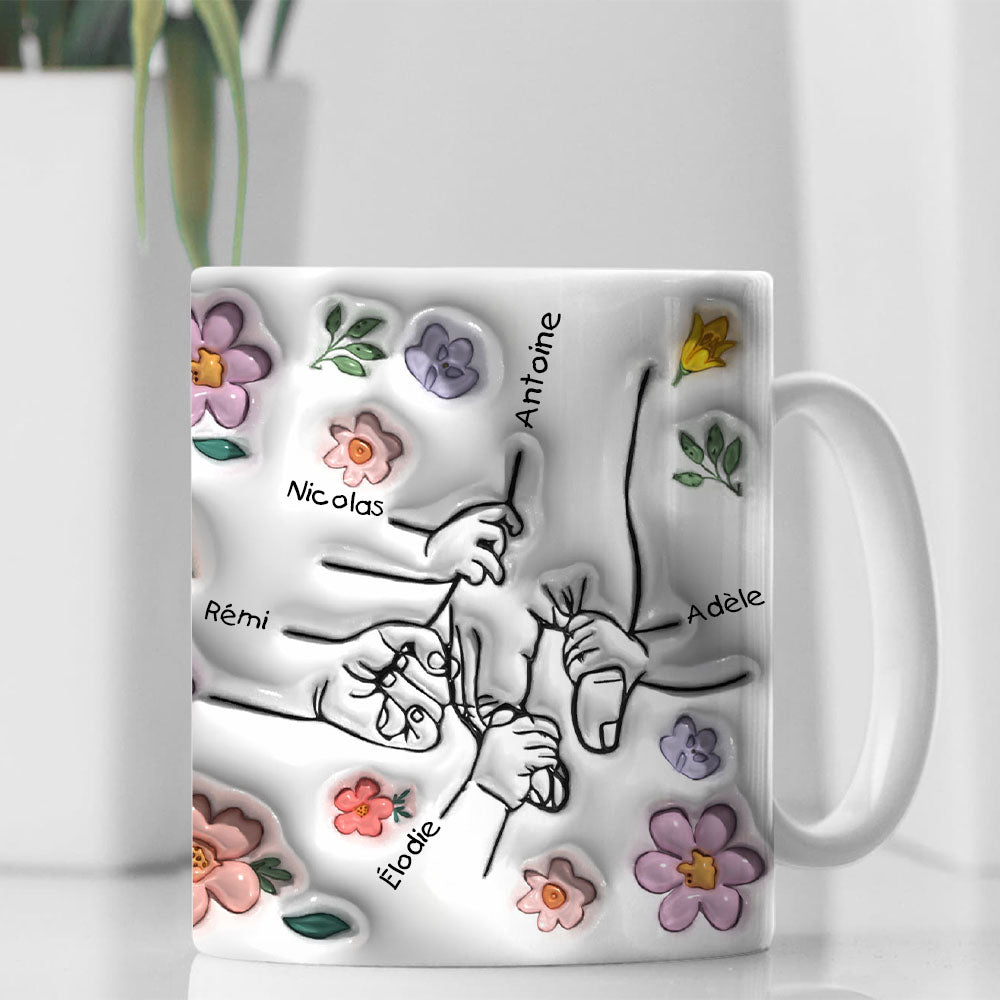 Tenir Les Mains Fleurs Mug - Mug Personnalisé 3D Gonflé Effet