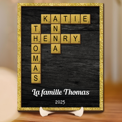 Nom De Famille Personnalisé - Panneau en bois de mots croisés Scrabble - Cadeau personnalisé pour la famille