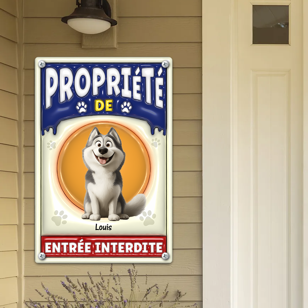 Propriété de Chiens et Chats Entrée Interdite - Plaque En Métal Personnalisée