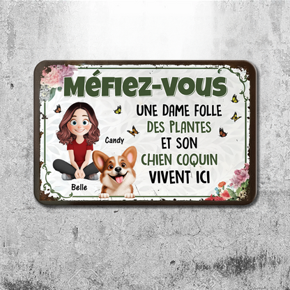 Méfiez-vous Une Dame Folle Des Plantes - Plaque En Métal Personnalisée