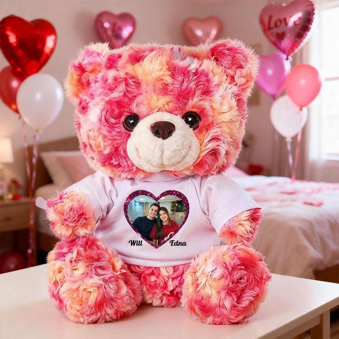 Joyeuse Saint-Valentin Scintiller - Ours En Peluche en T-shirt Personnalisé avec Photo