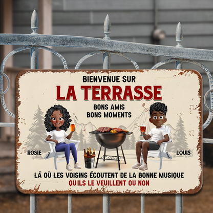 Bienvenue Sur La Terrasse – Plaque En Métal Personnalisée