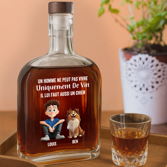 Un homme ne peut pas vivre uniquement de vin – Bouteille de whisky personnalisée pour la famille