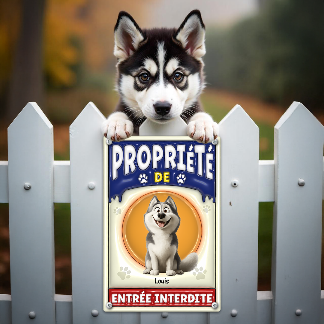 Propriété de Chiens et Chats Entrée Interdite - Plaque En Métal Personnalisée