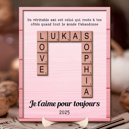 Panneau Personnalisé avec Nom de Famille - Panneau en bois de mots croisés Scrabble - Cadeau personnalisé pour la famille (Color)