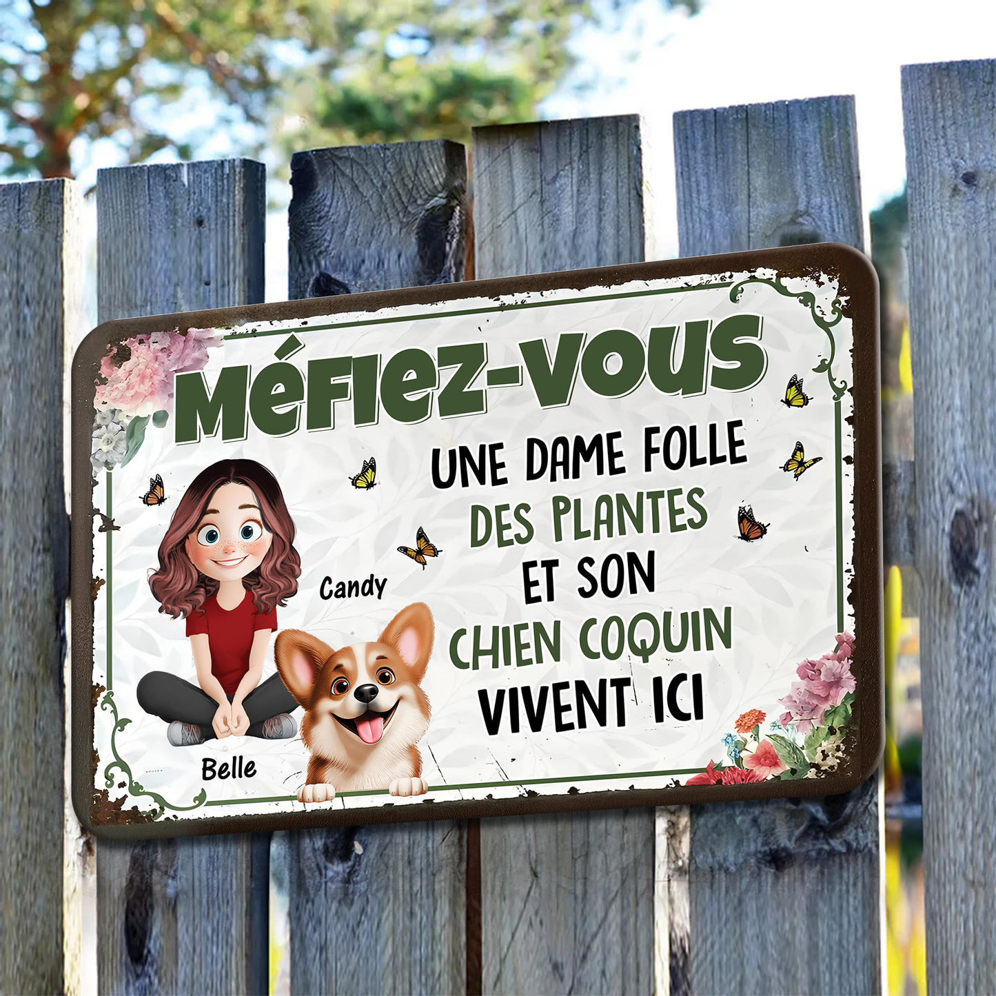 Méfiez-vous Une Dame Folle Des Plantes - Plaque En Métal Personnalisée