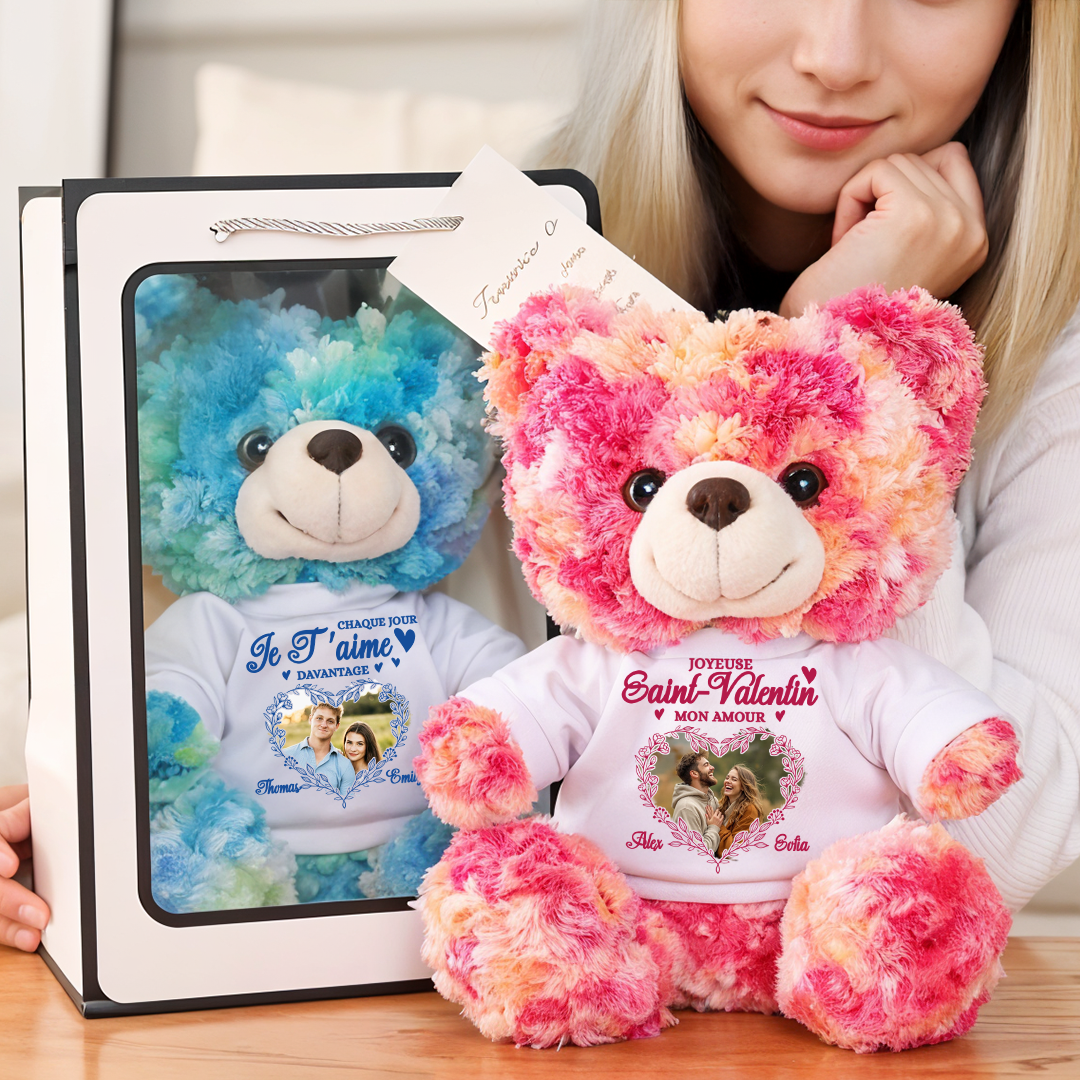 Joyeuse Saint-Valentin Mon Amours - Ours En Peluche en T-shirt Personnalisé avec Photo