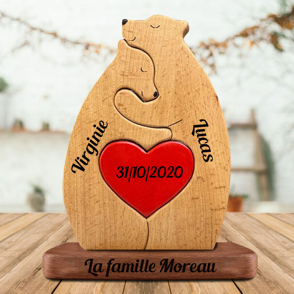 Puzzle D'durs En Bois Personnalisés Pour Couples - Puzzle De Famille de 2 Ours En Bois - Sculptures Sur Bois Personnalisées