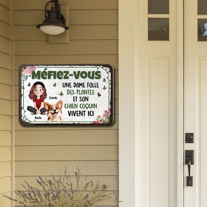 Méfiez-vous Une Dame Folle Des Plantes - Plaque En Métal Personnalisée