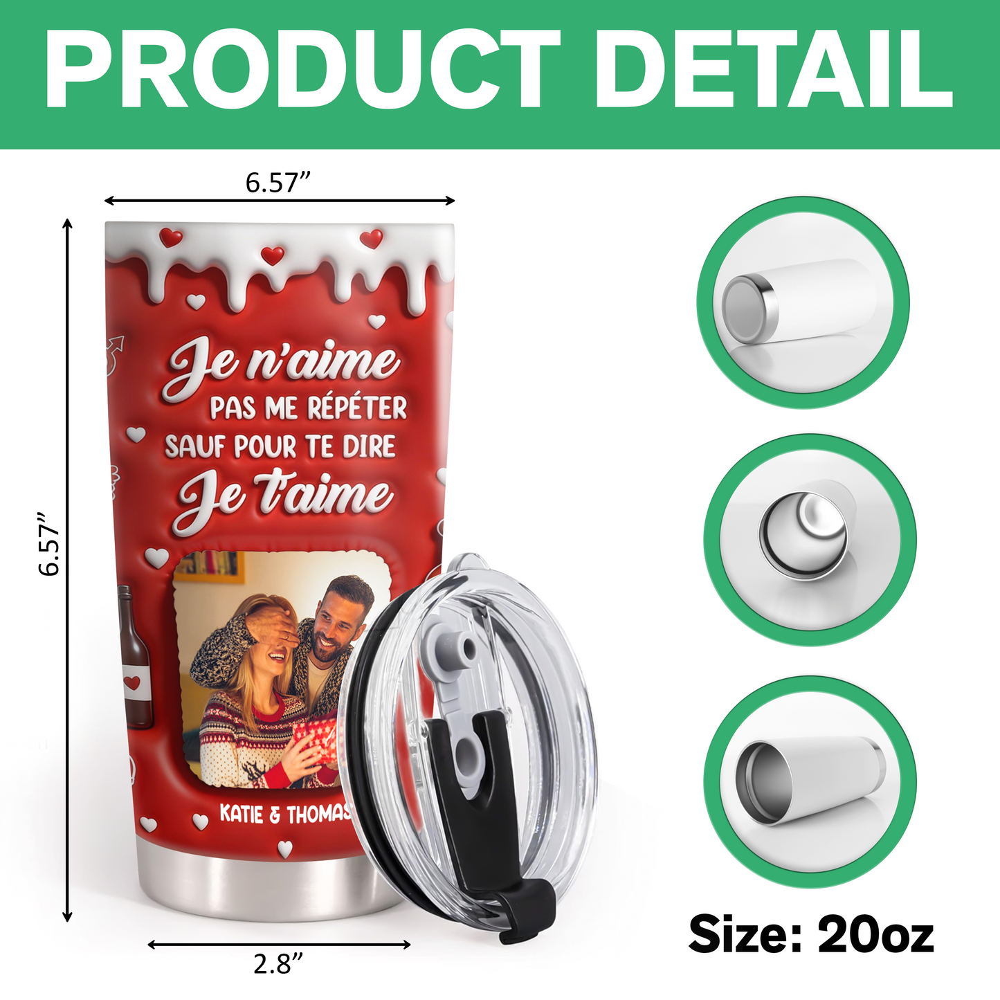 Je N’aime Pas Me Répéter Sauf Pour Te Dire Je t’aime. - Gobelet 590ml Personnalisé