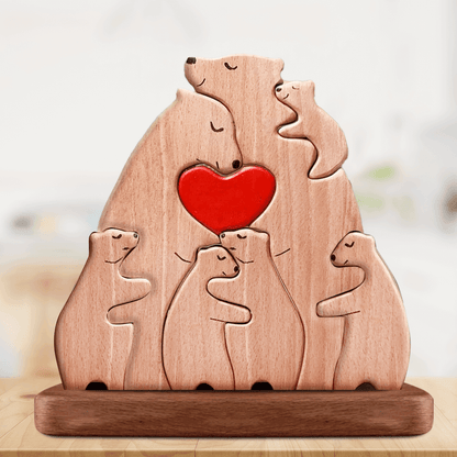 Ours Familial en Bois Non Personnalisé – Sculptures d’Animaux Familiaux en Bois