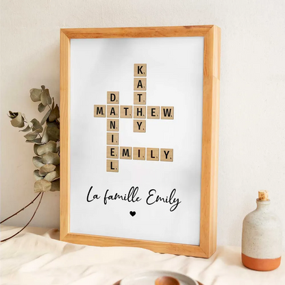 Mots croisés familiaux - Affiche de mots croisés - Impression sur toile personnalisée - Cadeau familial