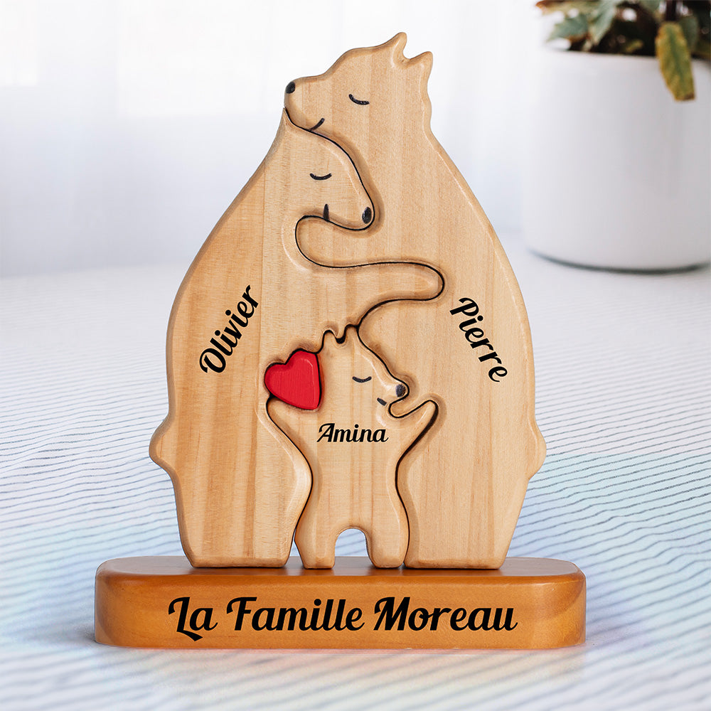 Puzzle Personnalisé De Famille D'ours En Bois - Sculptures Personnalisées Pour Animaux De Compagnie En Bois