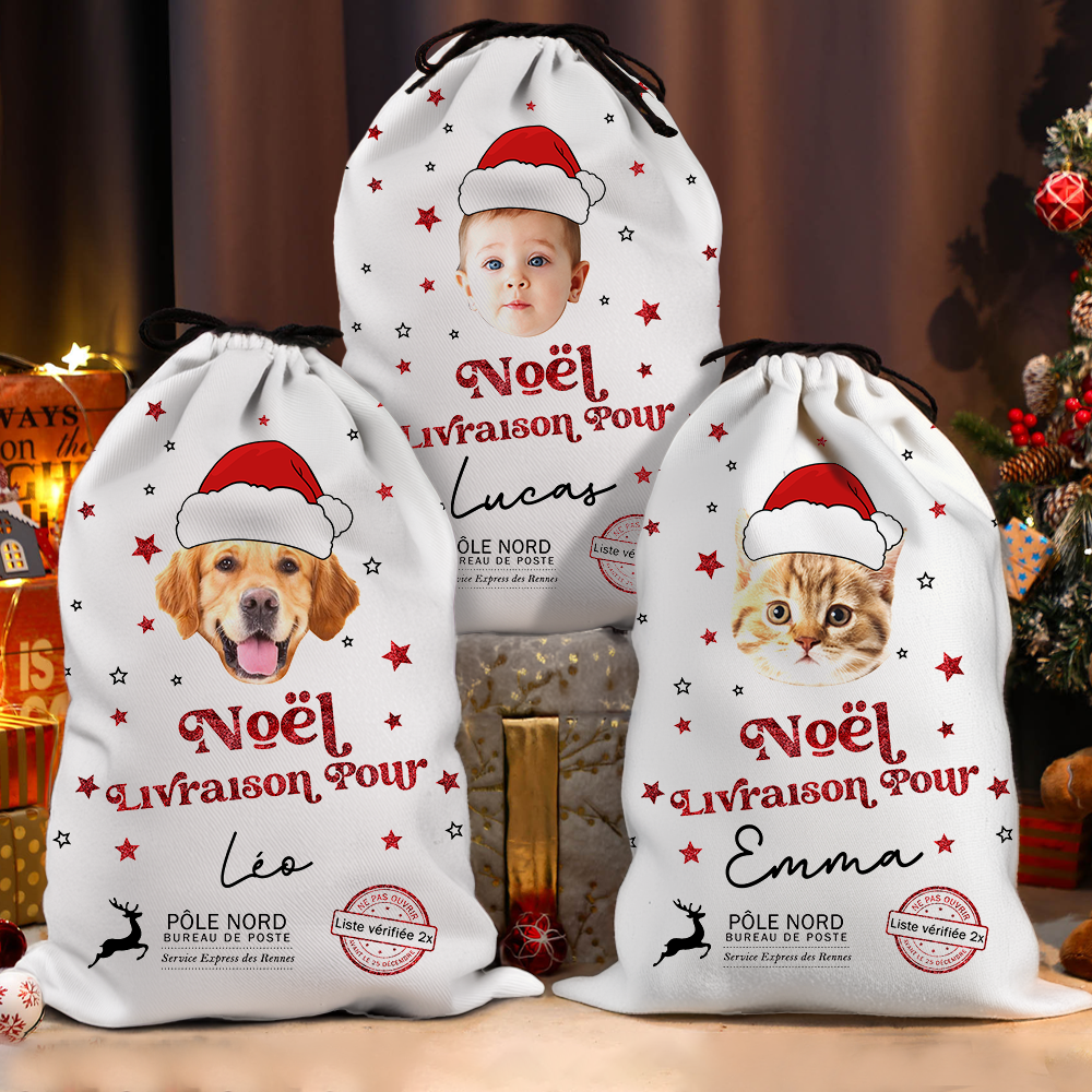 Sac de Père Noël Personnalisé - Hotte de Noël Livraison Spéciale - Sac Cadeau De Noël