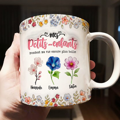 Mes Petits-enfants Rendent Ma Vie Encore Plus Belle Fleur - 3D Mug Personnalisé
