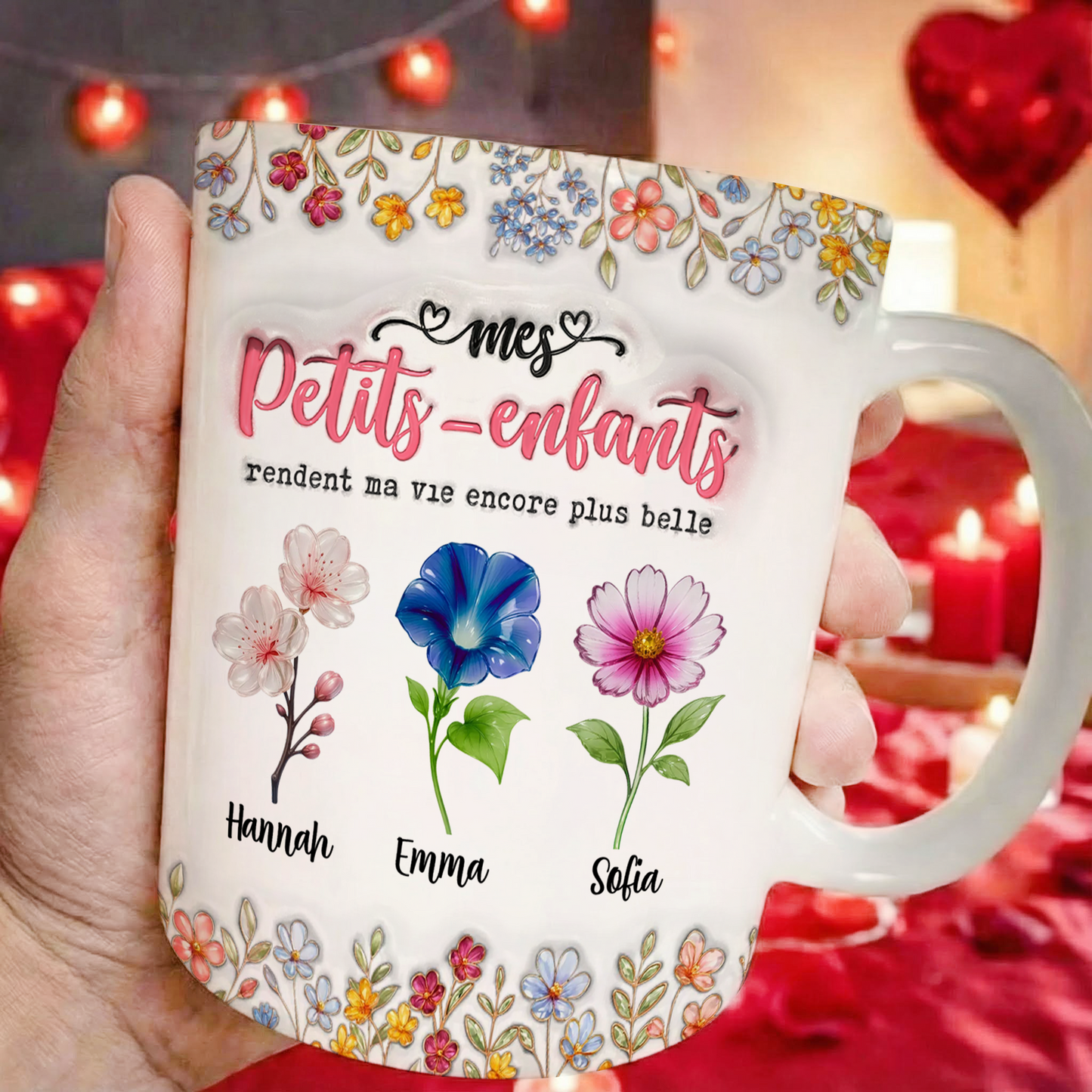 Mes Petits-enfants Rendent Ma Vie Encore Plus Belle Fleur - 3D Mug Personnalisé