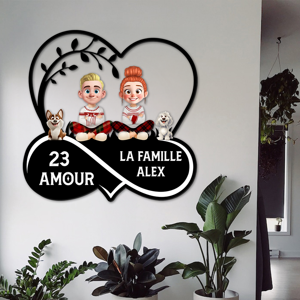 La Famille - Plaque de Jardin en Métal - Plaque d'Adresse en Métal
