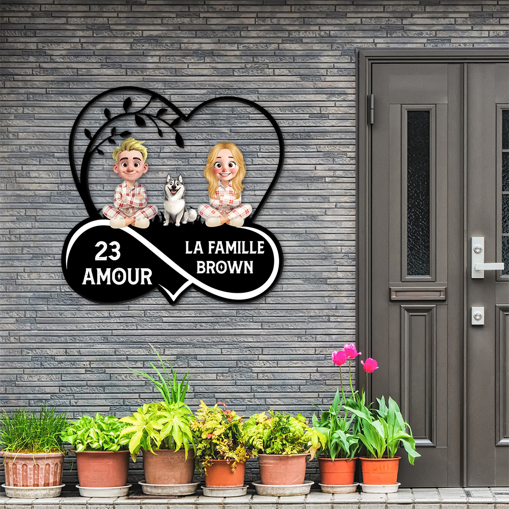La Famille - Plaque de Jardin en Métal - Plaque d'Adresse en Métal