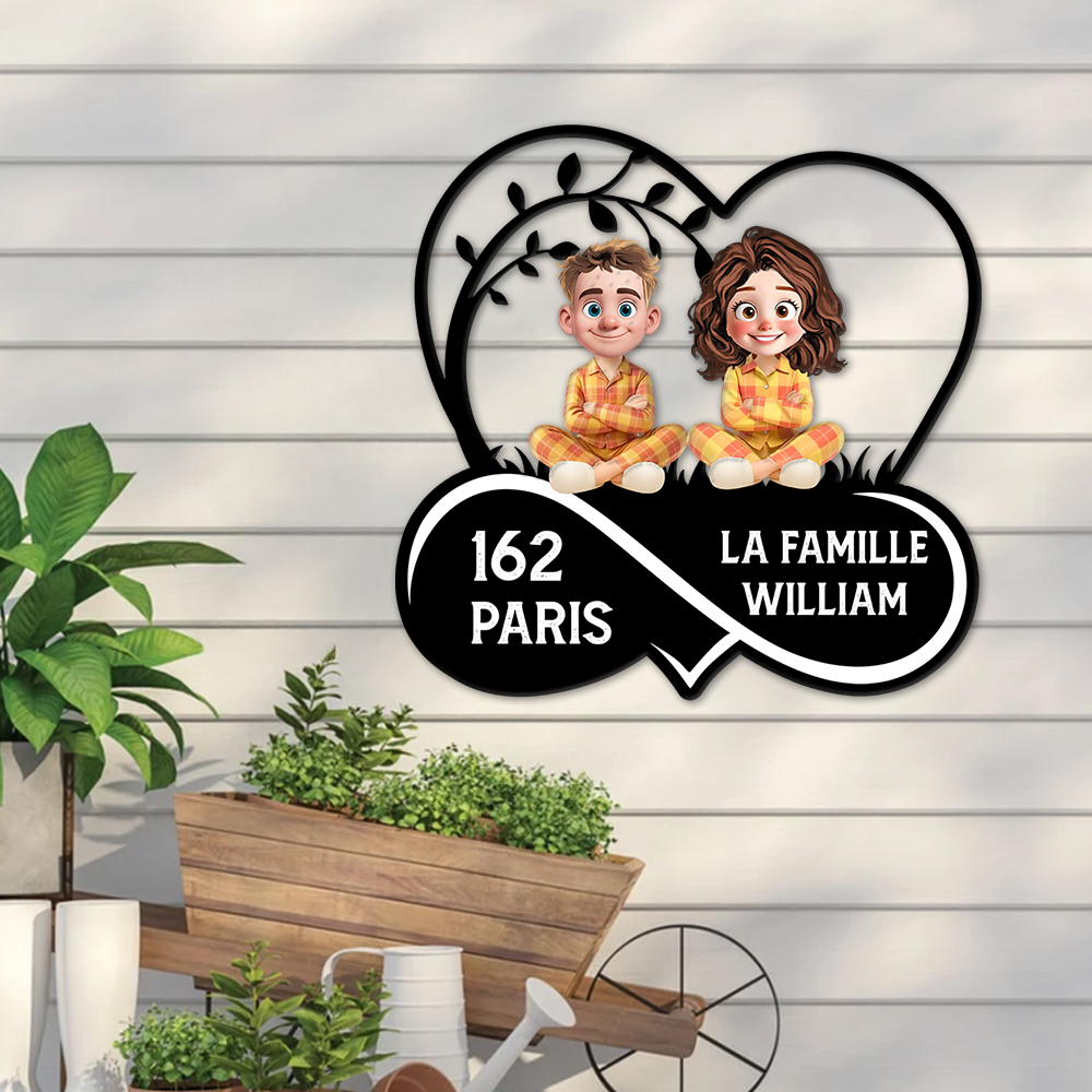 La Famille - Plaque de Jardin en Métal - Plaque d'Adresse en Métal