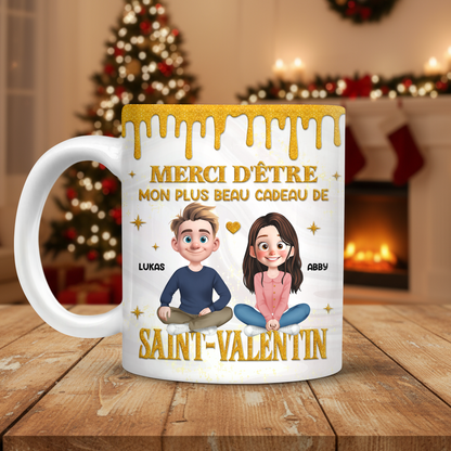 Merci D’être Mon Plus Beau Cadeau De Saint-Valentin - Mug Personnalisé 3D Gonflé Effet