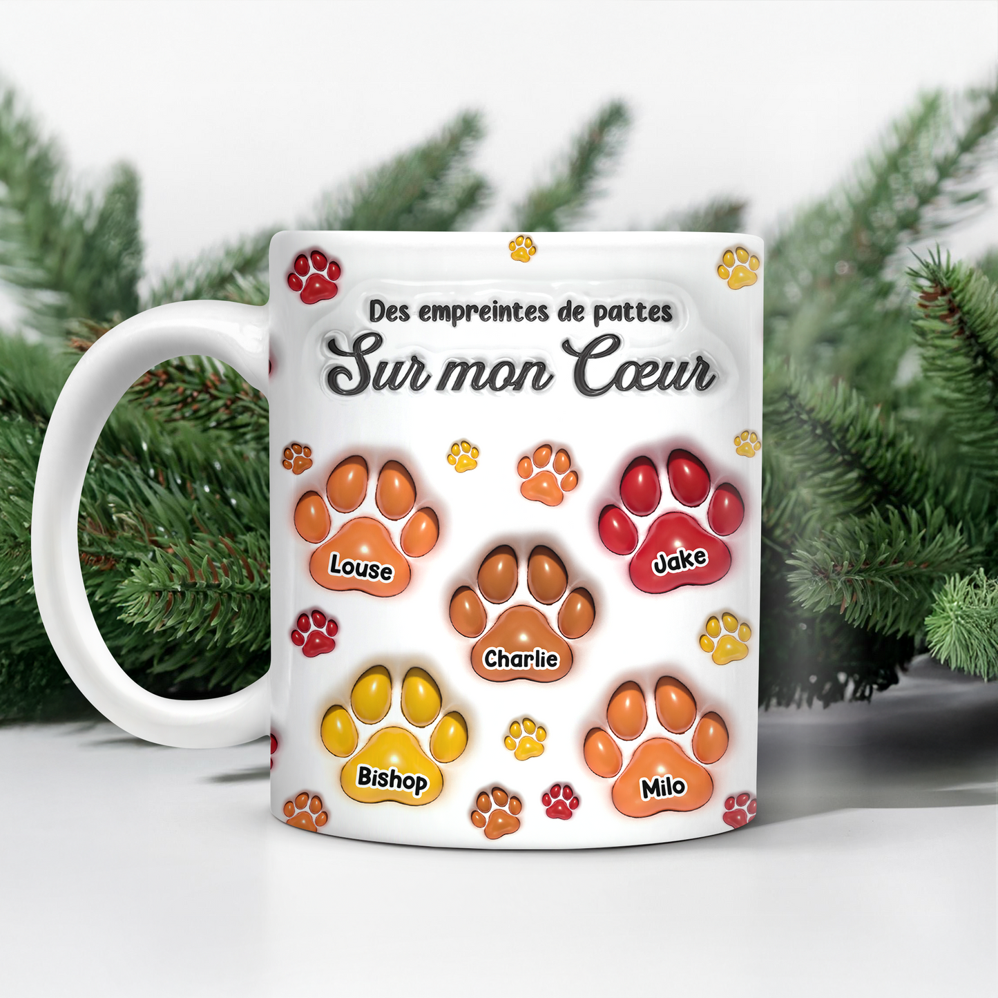 Des Empreintes De Pattes Sur Mon Cœur   - Mug Personnalisé 3D Gonflé Effet