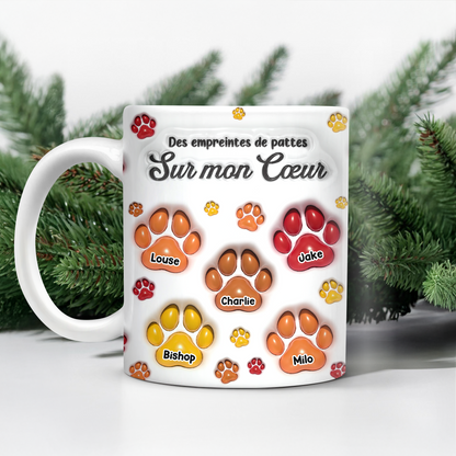 Des Empreintes De Pattes Sur Mon Cœur   - Mug Personnalisé 3D Gonflé Effet