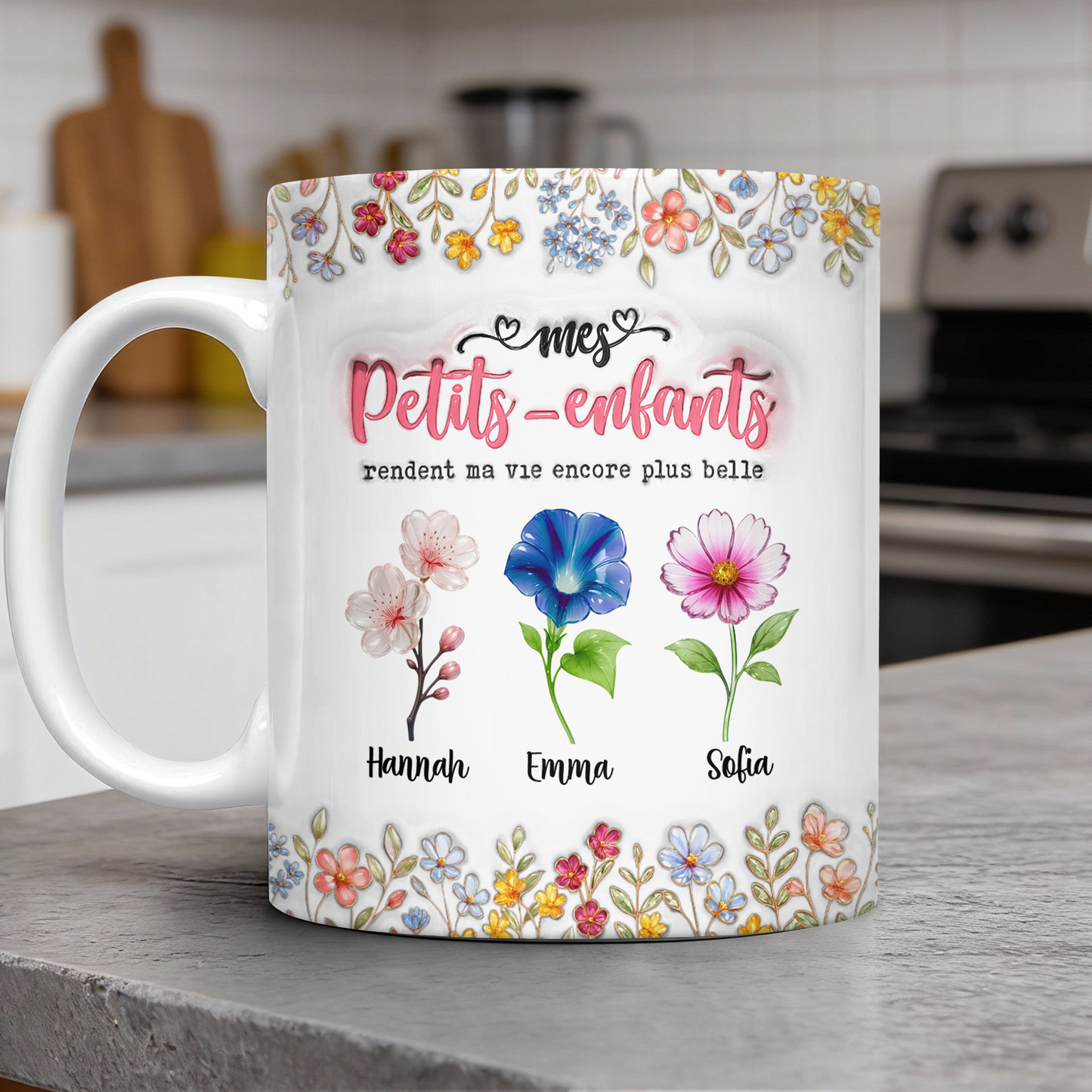 Mes Petits-enfants Rendent Ma Vie Encore Plus Belle Fleur - 3D Mug Personnalisé