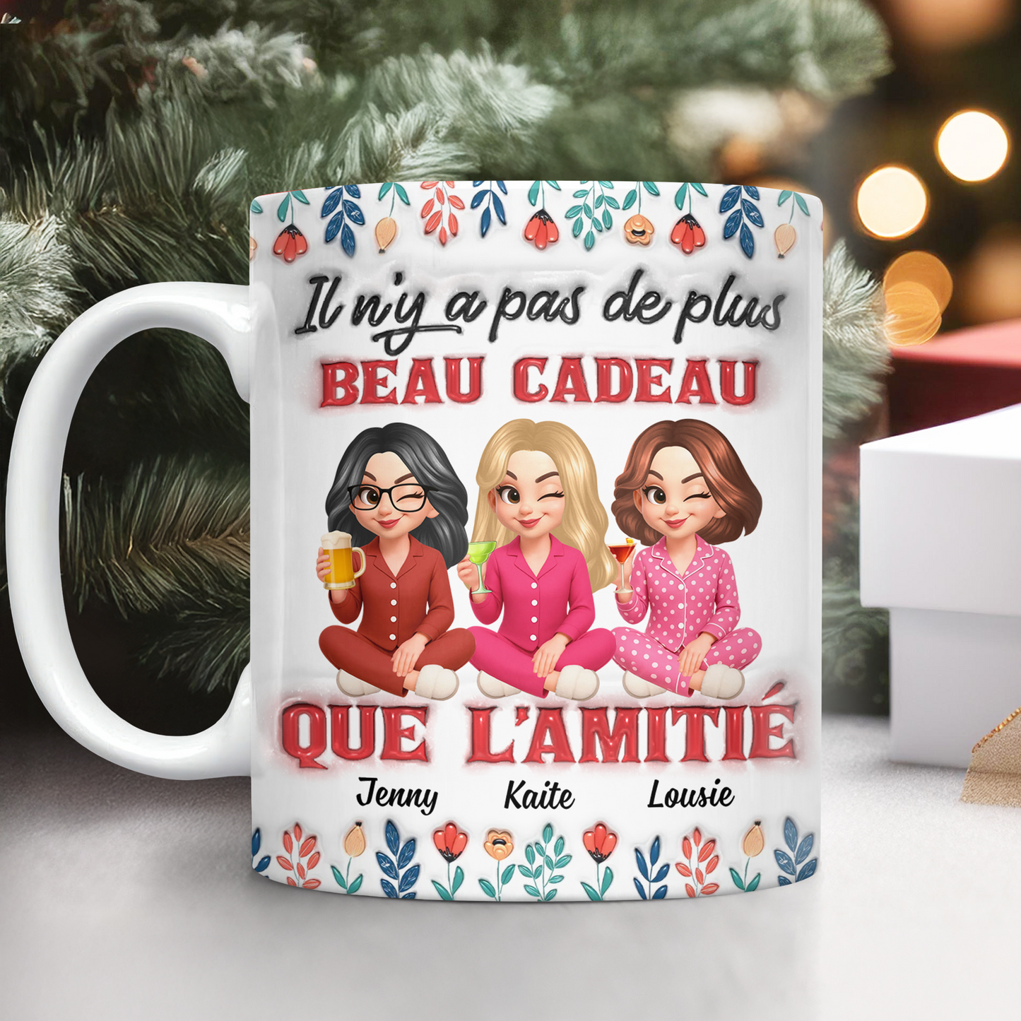 Il N'y A Pas De Plus Beau Cadeau Que L'amitié Fleur - Mug Personnalisé 3D Gonflé Effet