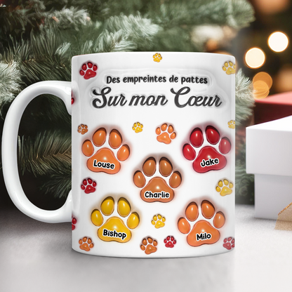 Des Empreintes De Pattes Sur Mon Cœur   - Mug Personnalisé 3D Gonflé Effet