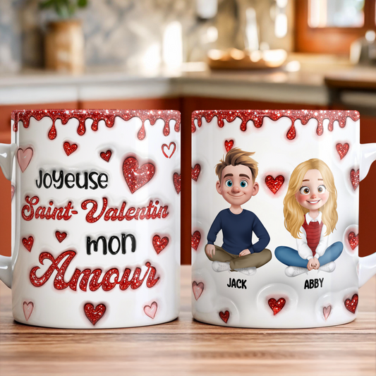 Joyeuse Saint-Valentin Mon Amour - Mug Personnalisé 3D Gonflé Effet