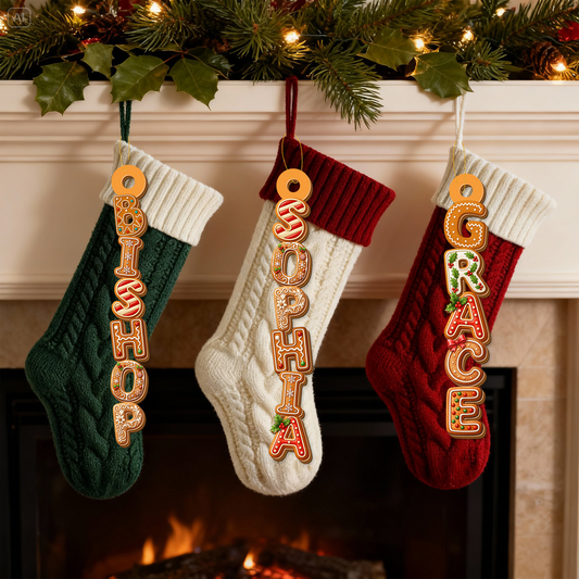 Personnalisé au Nom de Famille Ornement de Noël – Décoration en Bois avec Chaussette